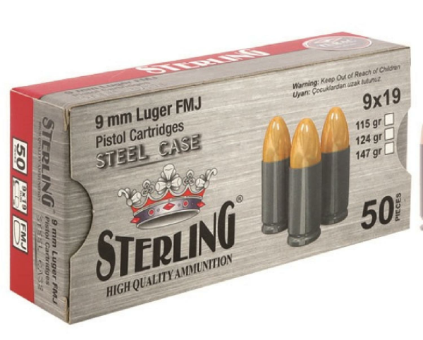 9x19mm Sterling LUGER CELIK KOVAN (FMJ-115GRN) Tabanca Fişeği 1045